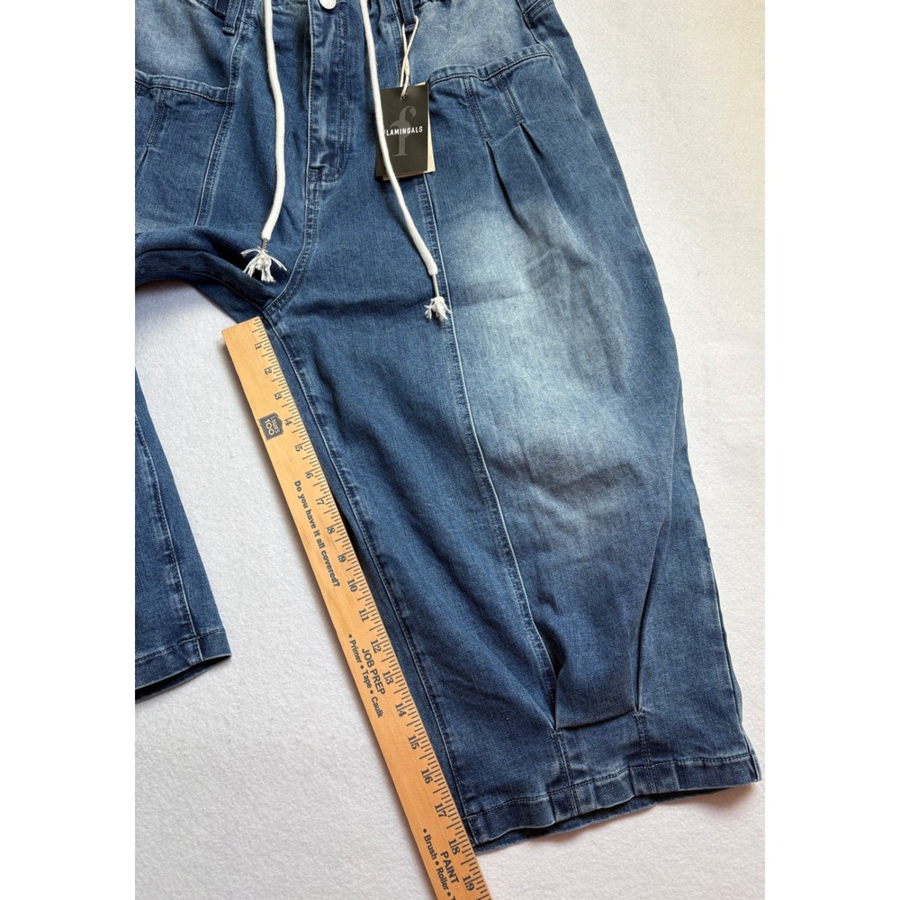 Flamingals Blue Denim Culottes Balloon Leg Drawstring Shorts Plus Size 3XL NWT - Picture 9 of 9
